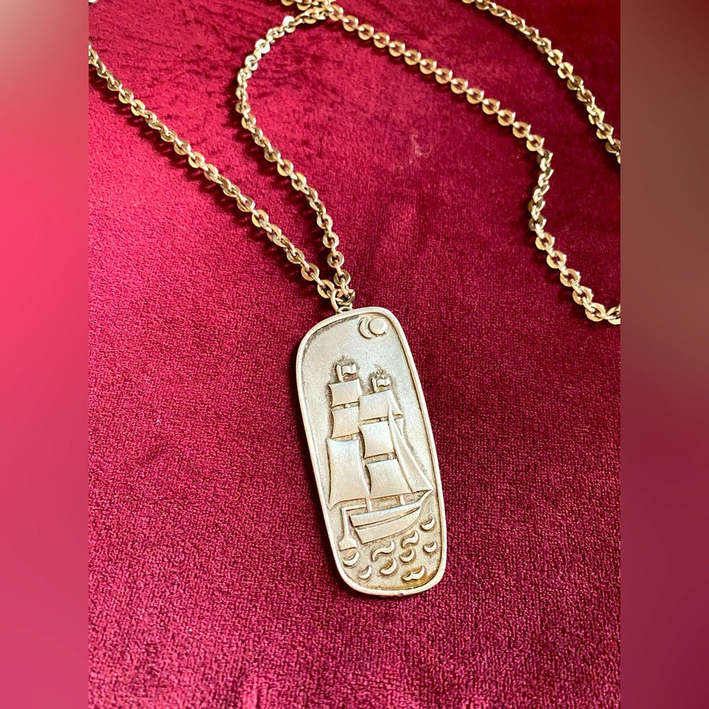 Signed Jergen Jensen Nordic Ship Pendant Necklace